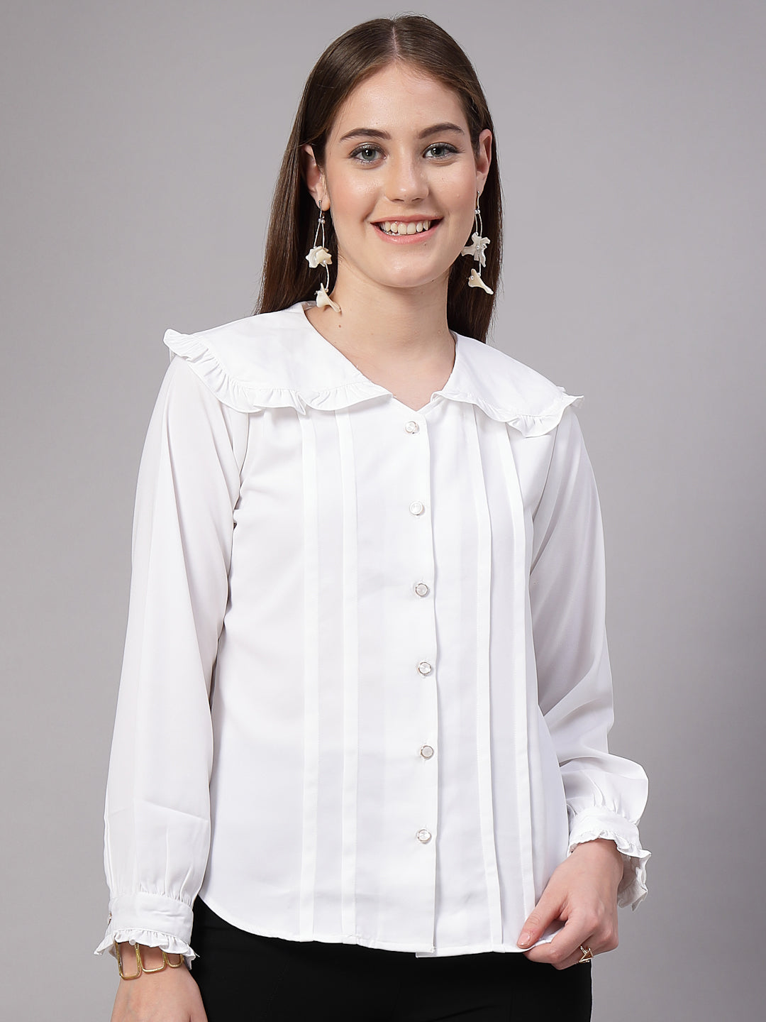 Style Quotient Women Solid White Regular Fit Polymoss Formal Shirt-Shirts-StyleQuotient