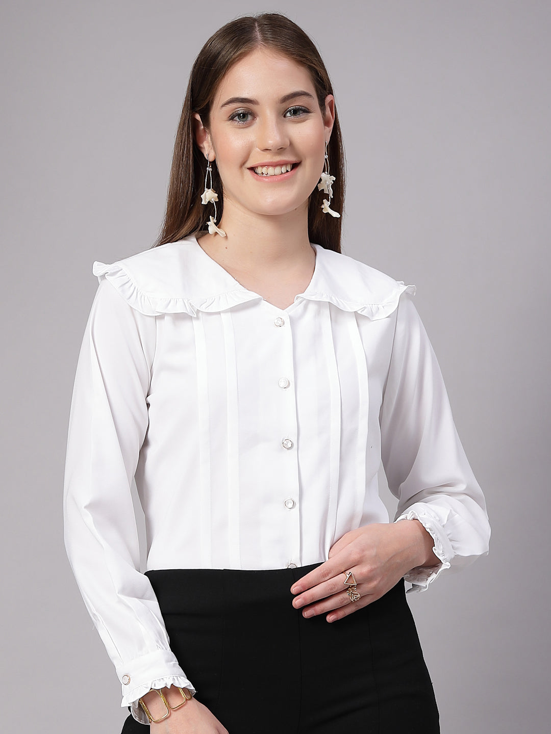 Style Quotient Women Solid White Regular Fit Polymoss Formal Shirt-Shirts-StyleQuotient