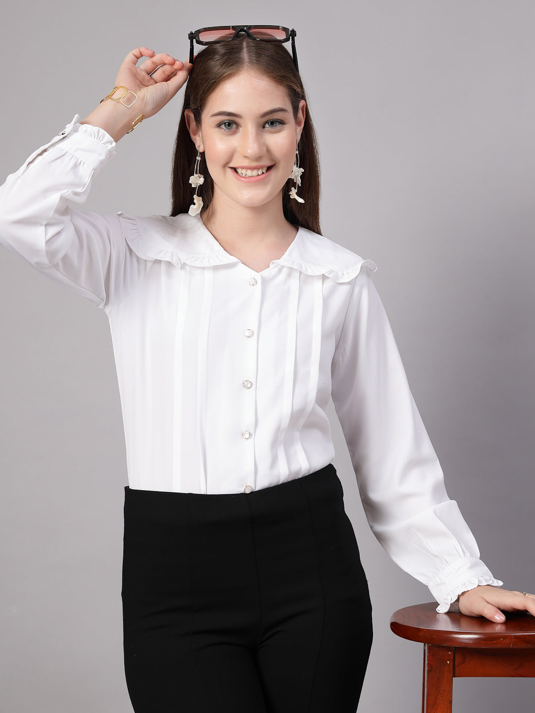 Style Quotient Women Solid White Regular Fit Polymoss Formal Shirt-Shirts-StyleQuotient