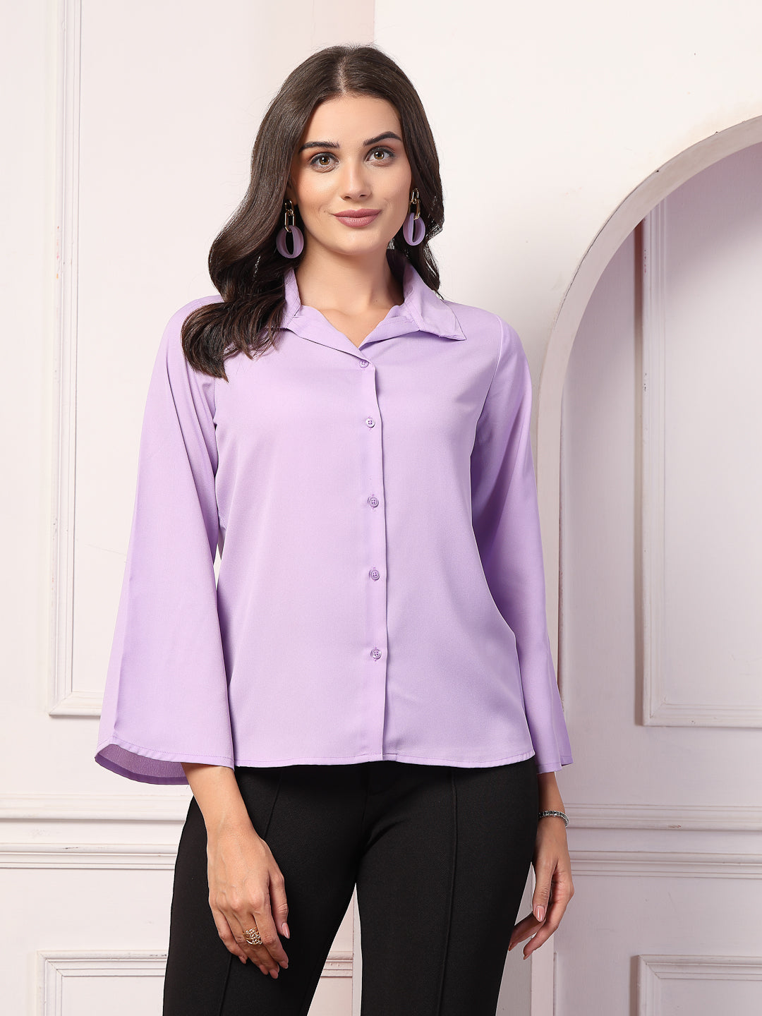 Style Quotient Womens Lilac with Full bell sleeves Shirt-Shirts-StyleQuotient