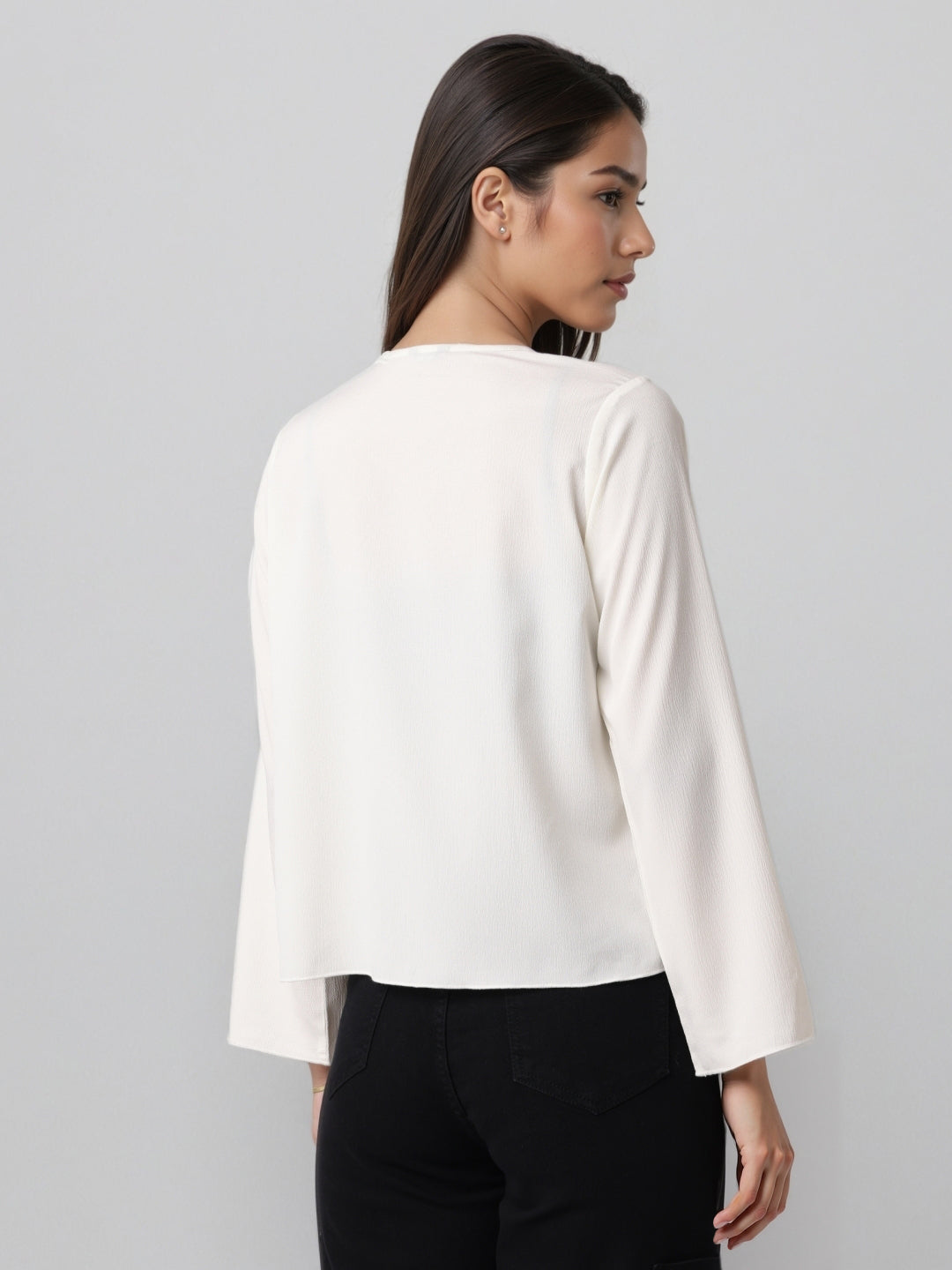 Style Quotient Women Solid Textured White Rayon Open Front Smart Casual Shrug-Shrug-StyleQuotient
