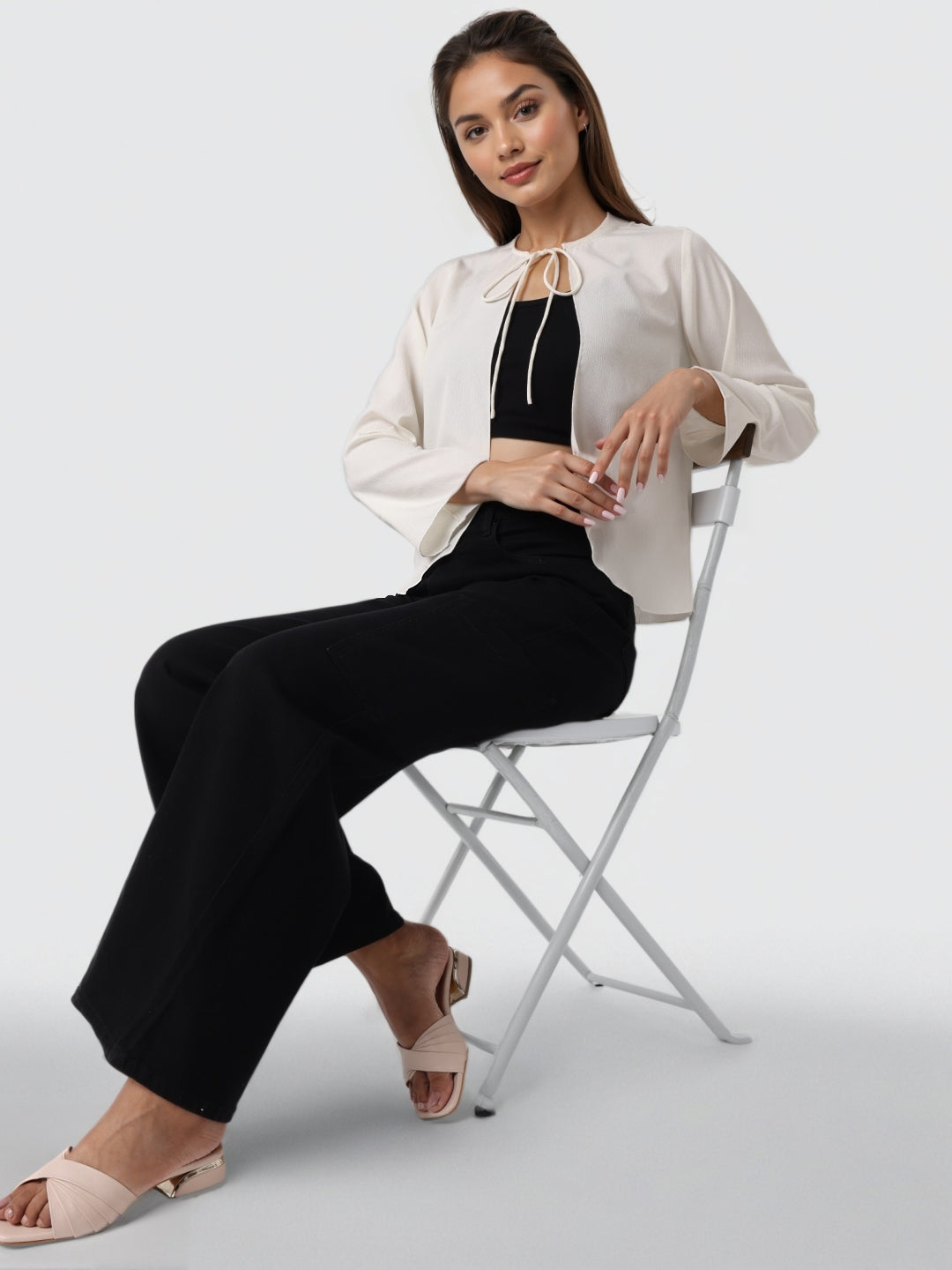 Style Quotient Women Solid Textured White Rayon Open Front Smart Casual Shrug-Shrug-StyleQuotient
