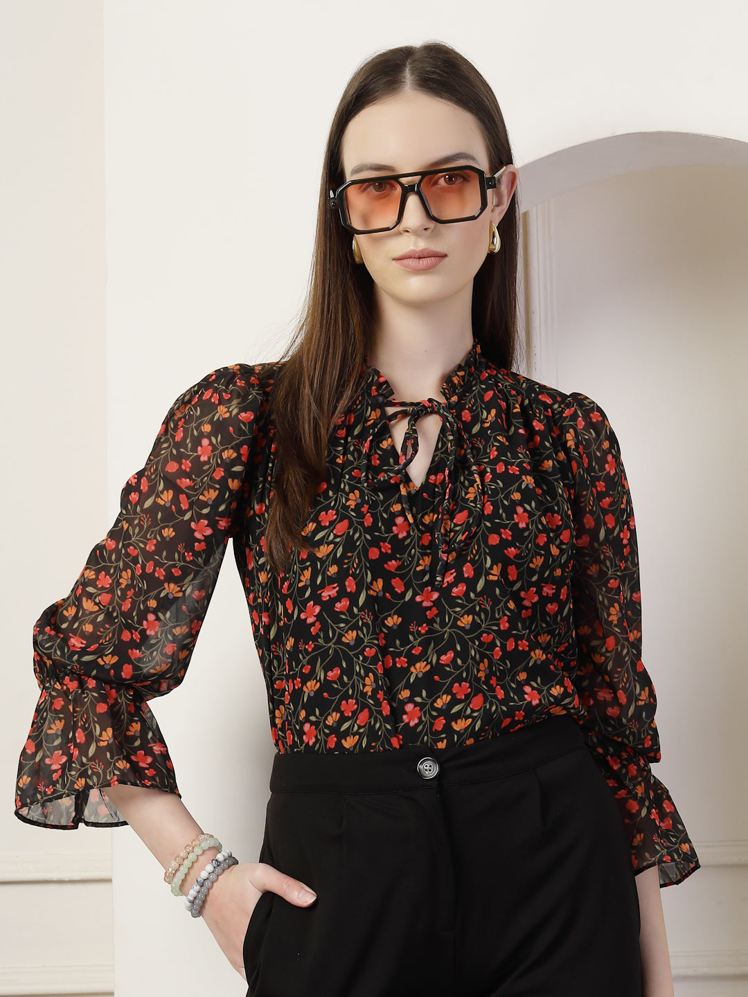 Style Quotient Women Multi floral print top-Tops-StyleQuotient