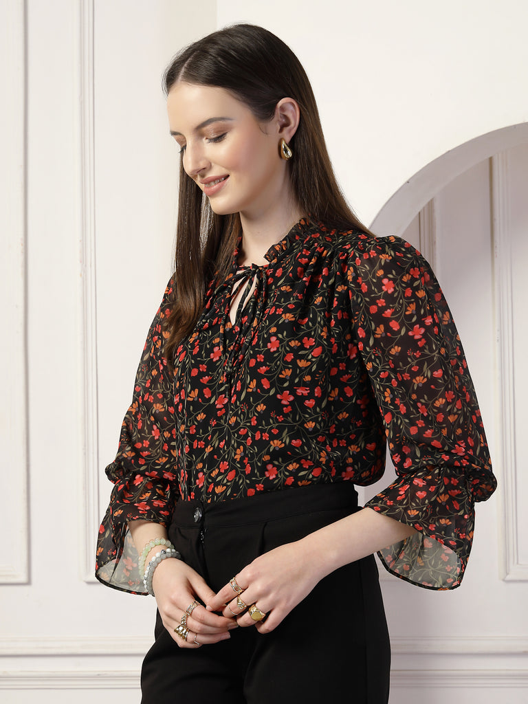 Style Quotient Women Multi floral print top-Tops-StyleQuotient