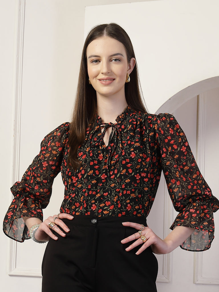 Style Quotient Women Multi floral print top-Tops-StyleQuotient