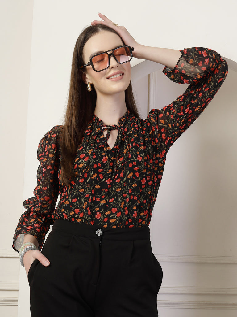 Style Quotient Women Multi floral print top-Tops-StyleQuotient