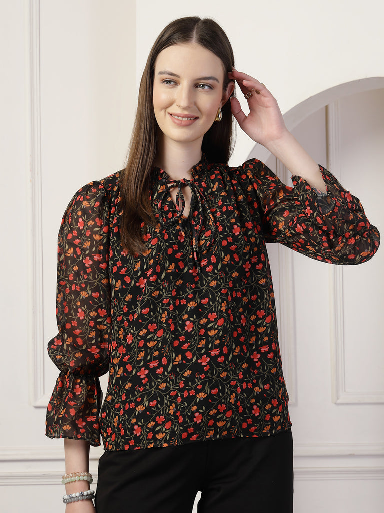 Style Quotient Women Multi floral print top-Tops-StyleQuotient
