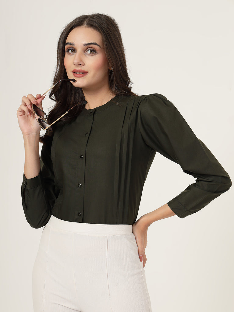 Style Quotient Women Solid Olive Polycotton Regular Shirt-Shirts-StyleQuotient