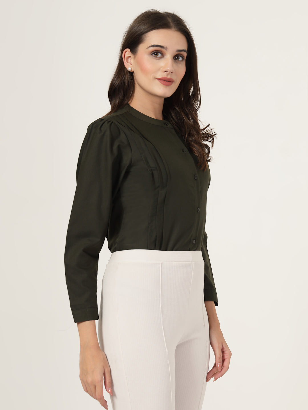 Style Quotient Women Solid Olive Polycotton Regular Shirt-Shirts-StyleQuotient