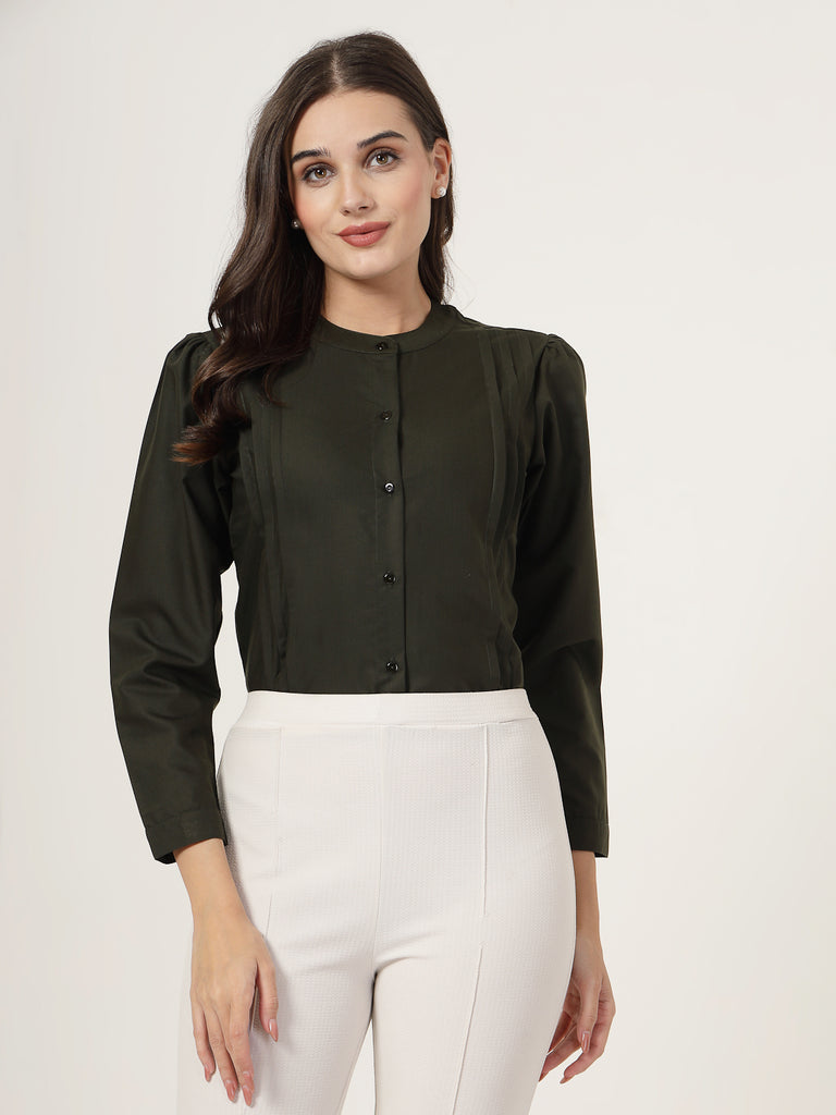 Style Quotient Women Solid Olive Polycotton Regular Shirt-Shirts-StyleQuotient