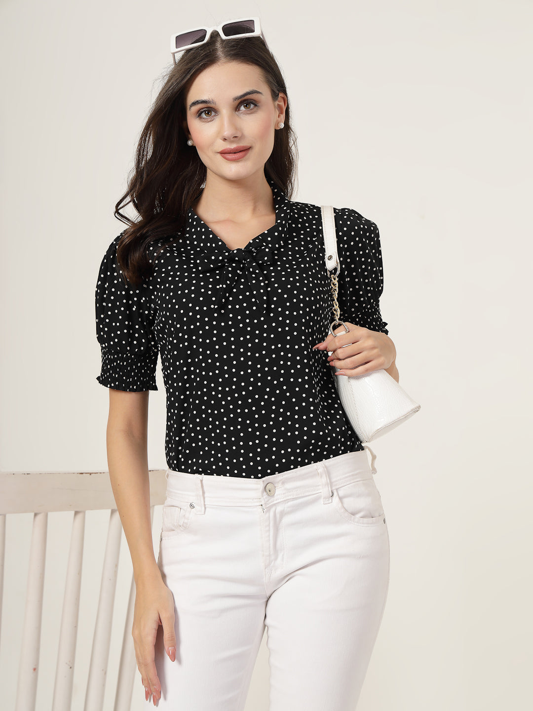 Style Quotient Women black and white front tie-up Top-Tops-StyleQuotient