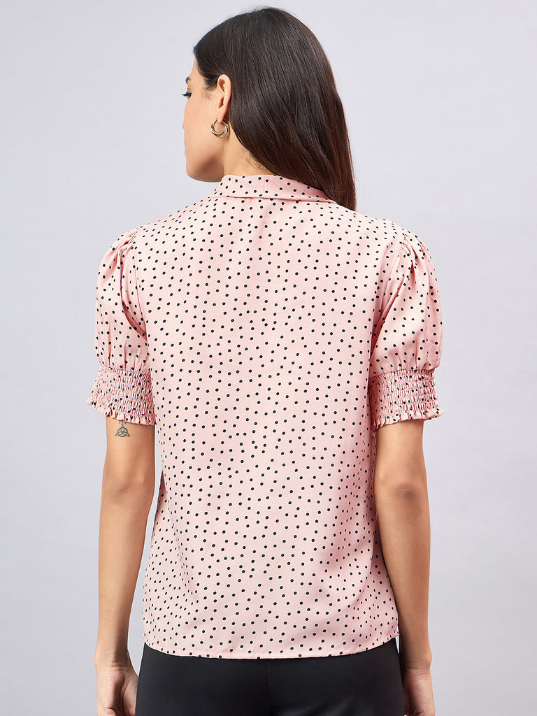 Style Quotient Women Nude and black polka print Top-Tops-StyleQuotient