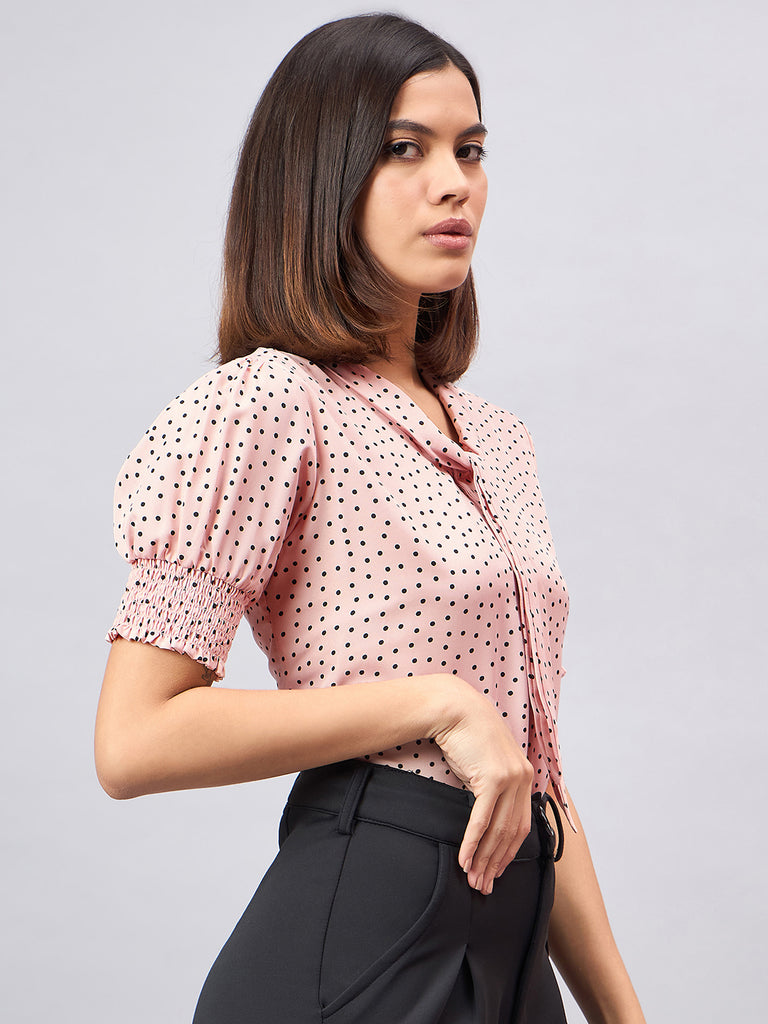 Style Quotient Women Nude and black polka print Top-Tops-StyleQuotient