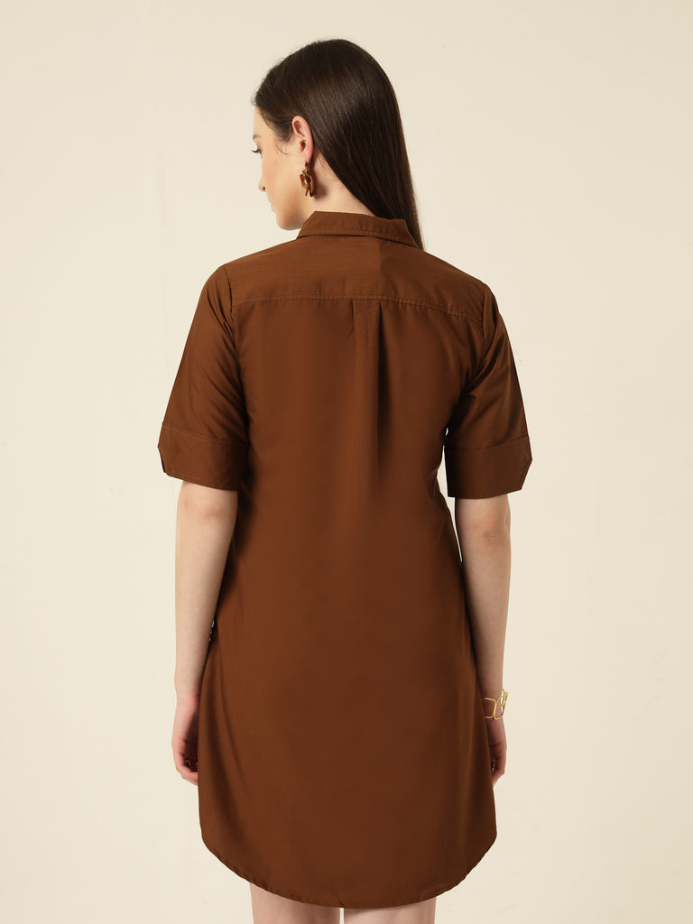 Style Quotient Women Camel shirt dress-Dresses-StyleQuotient