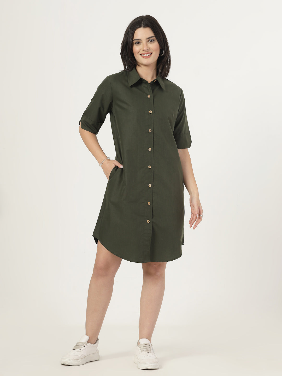 Style Quotient Women Poly Viscose shirt dress with front buttons and spread collar-Dresses-StyleQuotient