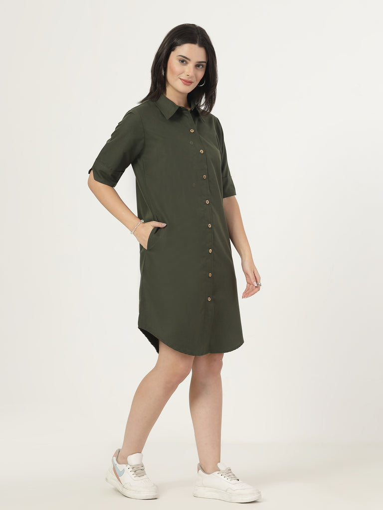 Style Quotient Women Poly Viscose shirt dress with front buttons and spread collar-Dresses-StyleQuotient