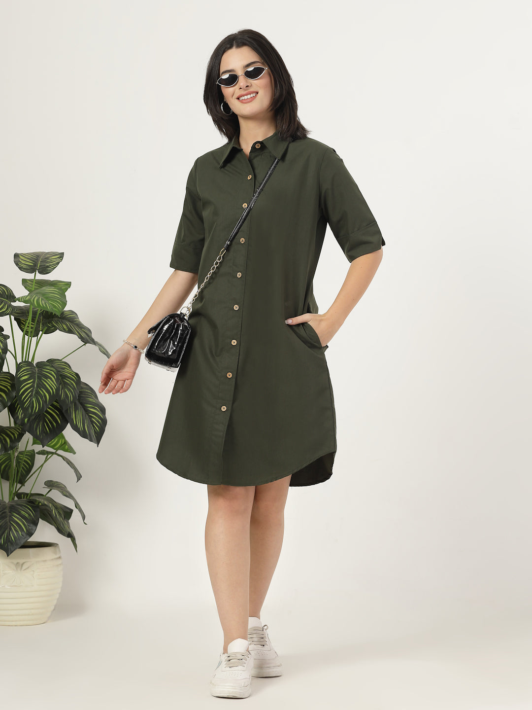 Style Quotient Women Poly Viscose shirt dress with front buttons and spread collar-Dresses-StyleQuotient