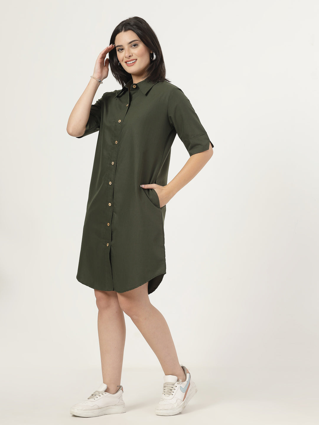 Style Quotient Women Poly Viscose shirt dress with front buttons and spread collar-Dresses-StyleQuotient