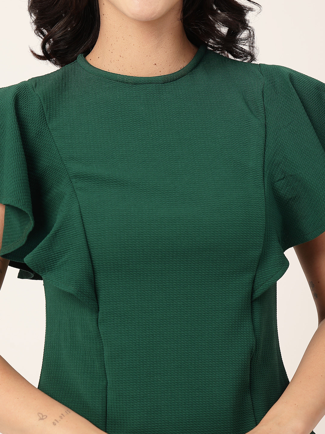 Style Quotient Women Green frill sleeves top-Tops-StyleQuotient