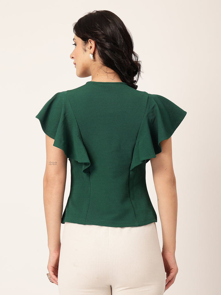 Style Quotient Women Green frill sleeves top-Tops-StyleQuotient