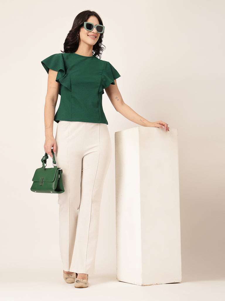 Style Quotient Women Green frill sleeves top-Tops-StyleQuotient
