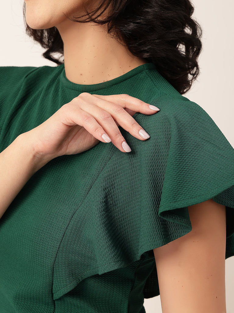 Style Quotient Women Green frill sleeves top-Tops-StyleQuotient