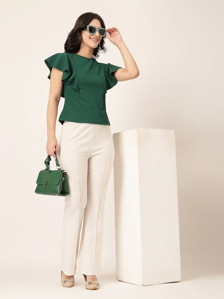 Style Quotient Women Green frill sleeves top-Tops-StyleQuotient