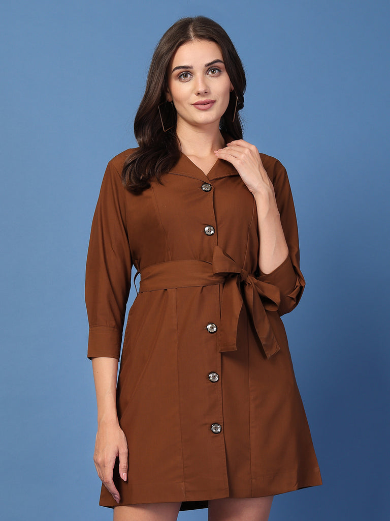 Style Quotient Women Solid Navy Cotton Regular Smart Casual Shirt Dress-Dresses-StyleQuotient