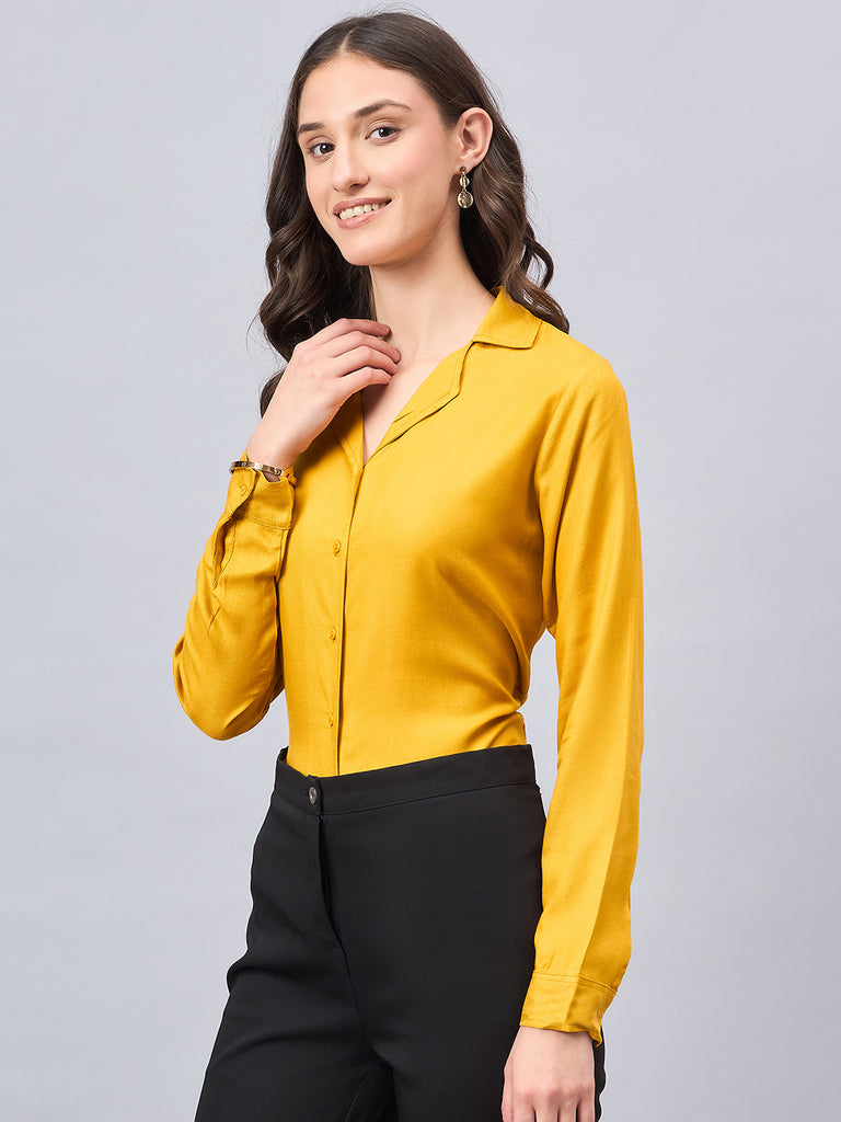 Style Quotient Women Musturd Solid Formal Shirt-Shirts-StyleQuotient