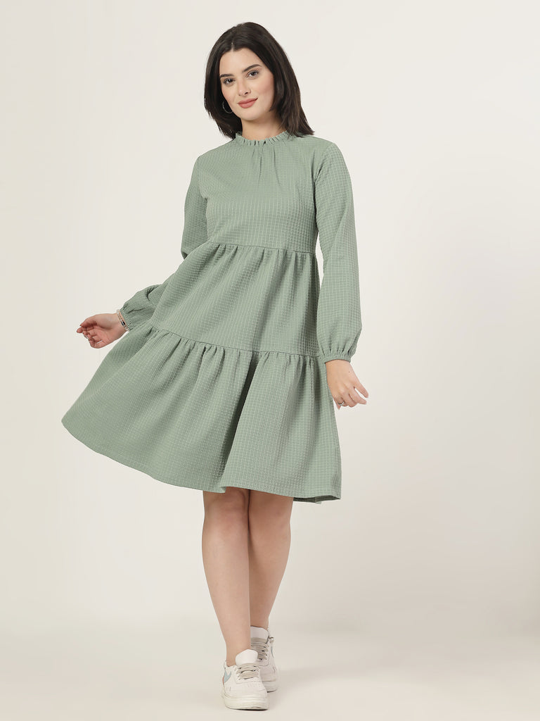 Style Quotient Women Green Waffle checks Knit Dress-Dresses-StyleQuotient