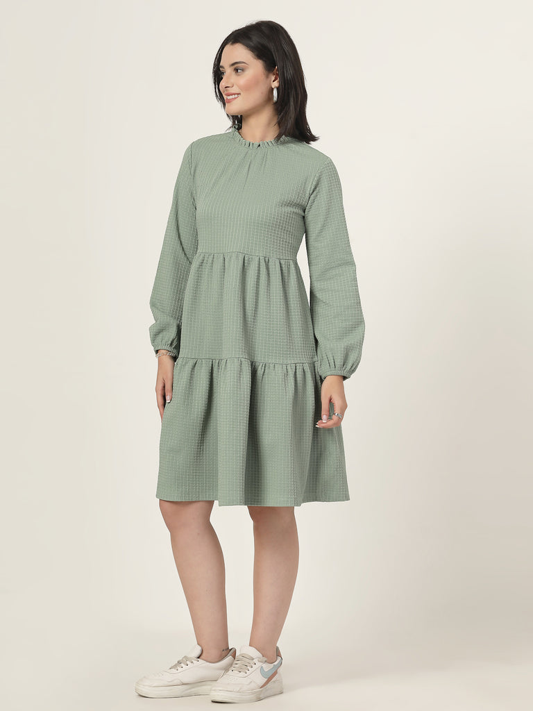 Style Quotient Women Green Waffle checks Knit Dress-Dresses-StyleQuotient