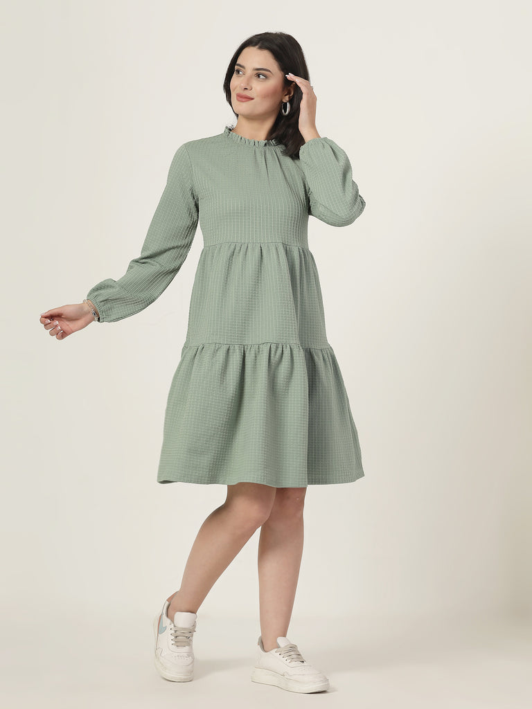 Style Quotient Women Green Waffle checks Knit Dress-Dresses-StyleQuotient