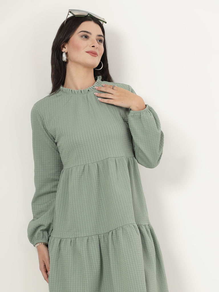 Style Quotient Women Green Waffle checks Knit Dress-Dresses-StyleQuotient