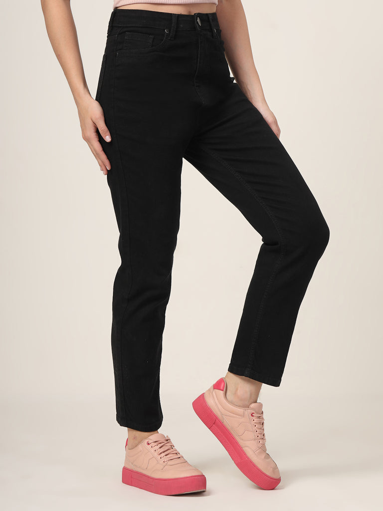 Style Quotient Women Black Mom Fit High Rise Stretchable Jeans-Jeans-StyleQuotient