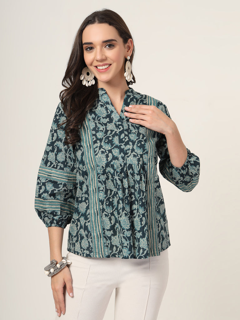 Style Quotient Women teal Printed Tunic-Tunics-StyleQuotient