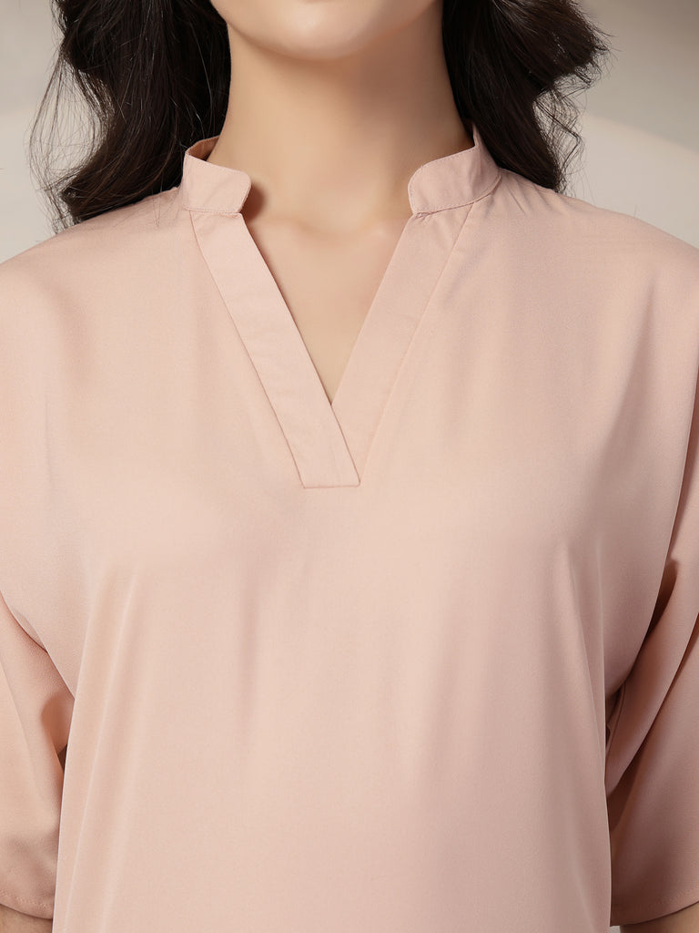 Style Quotient Women Solid Nude Polymoss Formal Top-Tops-StyleQuotient