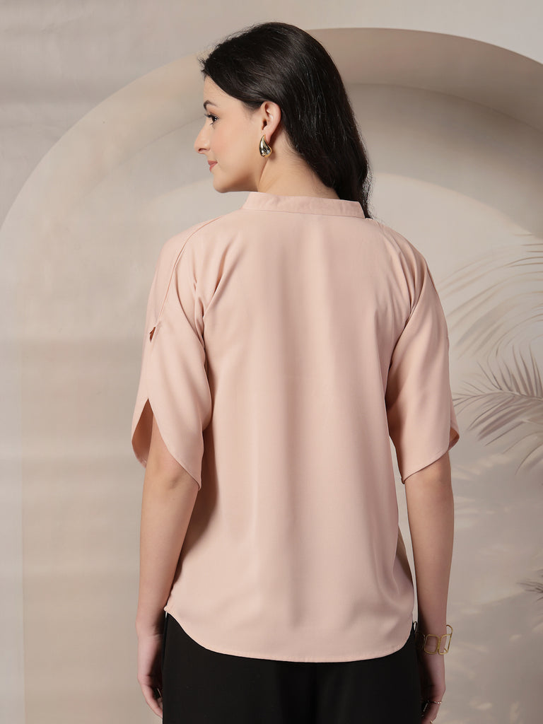 Style Quotient Women Solid Nude Polymoss Formal Top-Tops-StyleQuotient