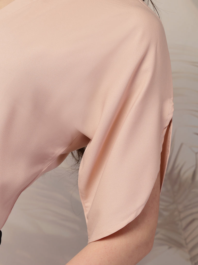 Style Quotient Women Solid Nude Polymoss Formal Top-Tops-StyleQuotient