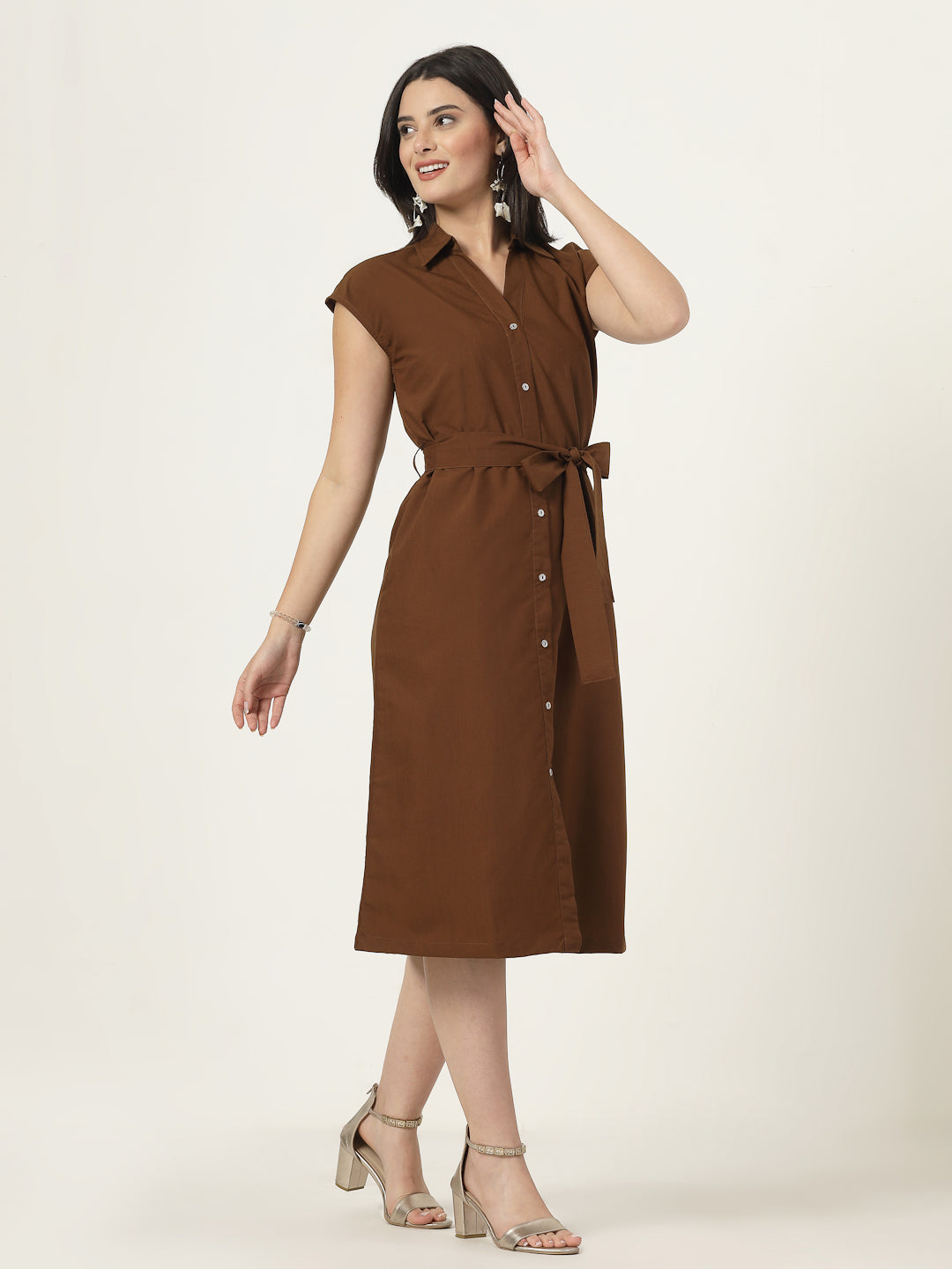 Style Quotient Women's Shirt dress with self fabric belt and loop-Dresses-StyleQuotient