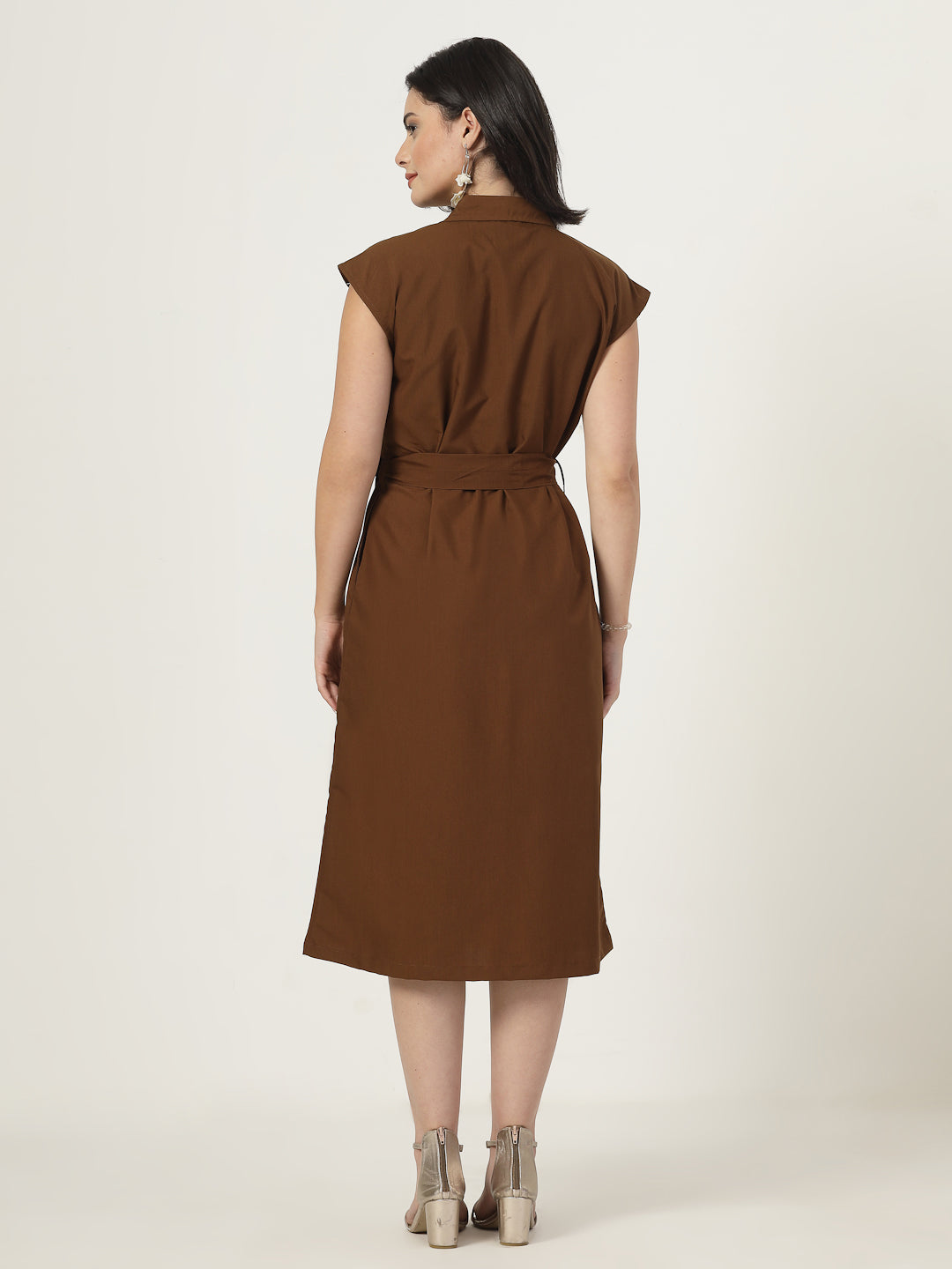 Style Quotient Women's Shirt dress with self fabric belt and loop-Dresses-StyleQuotient