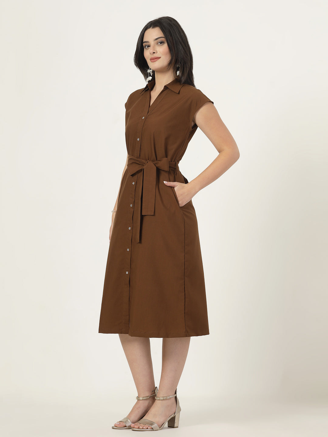 Style Quotient Women's Shirt dress with self fabric belt and loop-Dresses-StyleQuotient