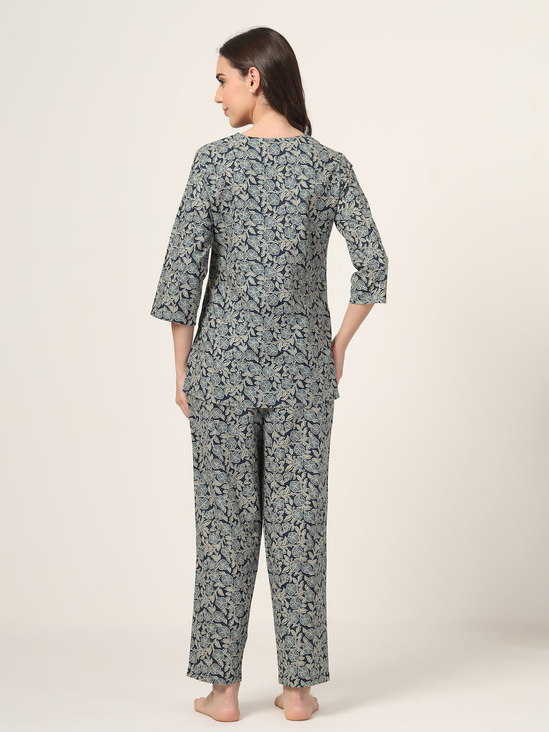 Style Quotient Women blue and white printed night suit-Women Night Suit-StyleQuotient