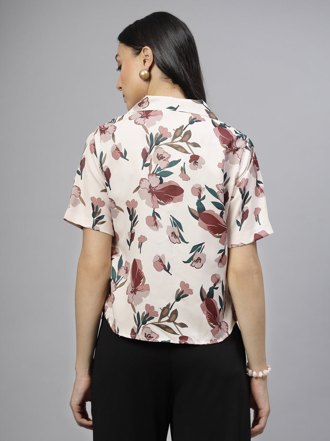 Style Quotient Women Beige And Multi Floral Print Polyester Shirt-Shirts-StyleQuotient