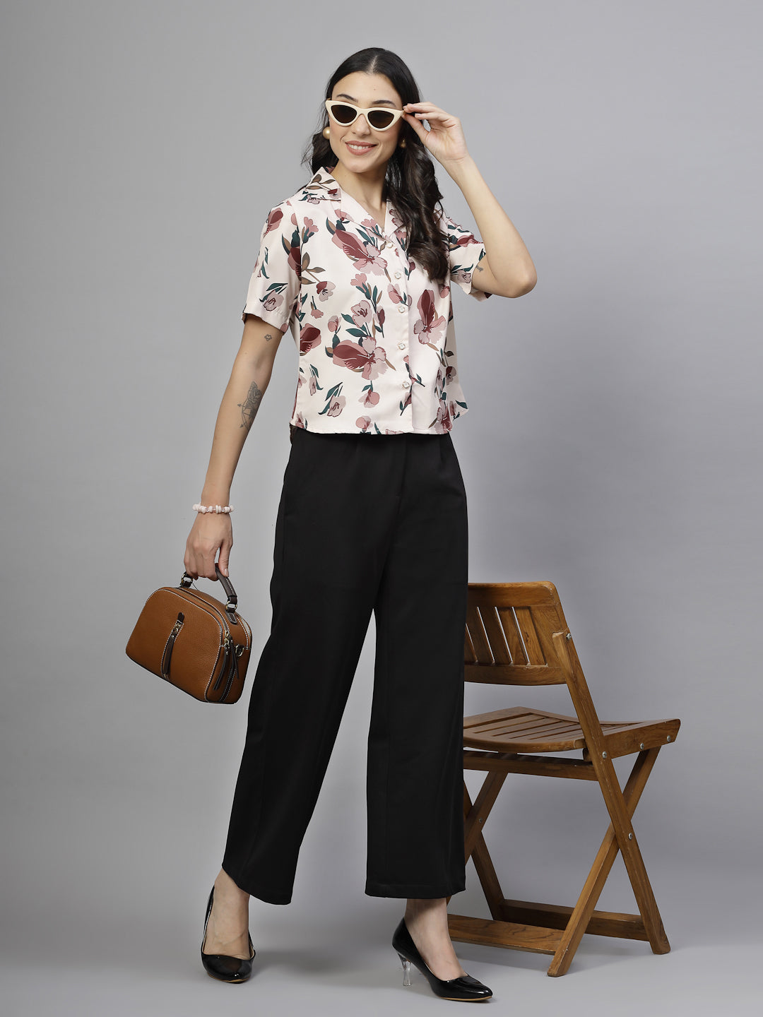 Style Quotient Women Beige And Multi Floral Print Polyester Shirt-Shirts-StyleQuotient