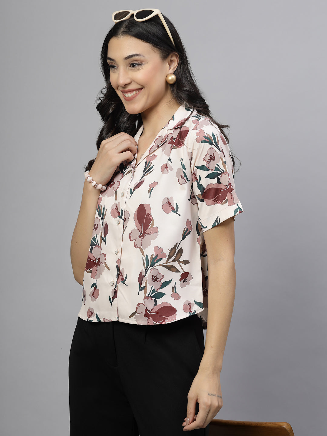 Style Quotient Women Beige And Multi Floral Print Polyester Shirt-Shirts-StyleQuotient