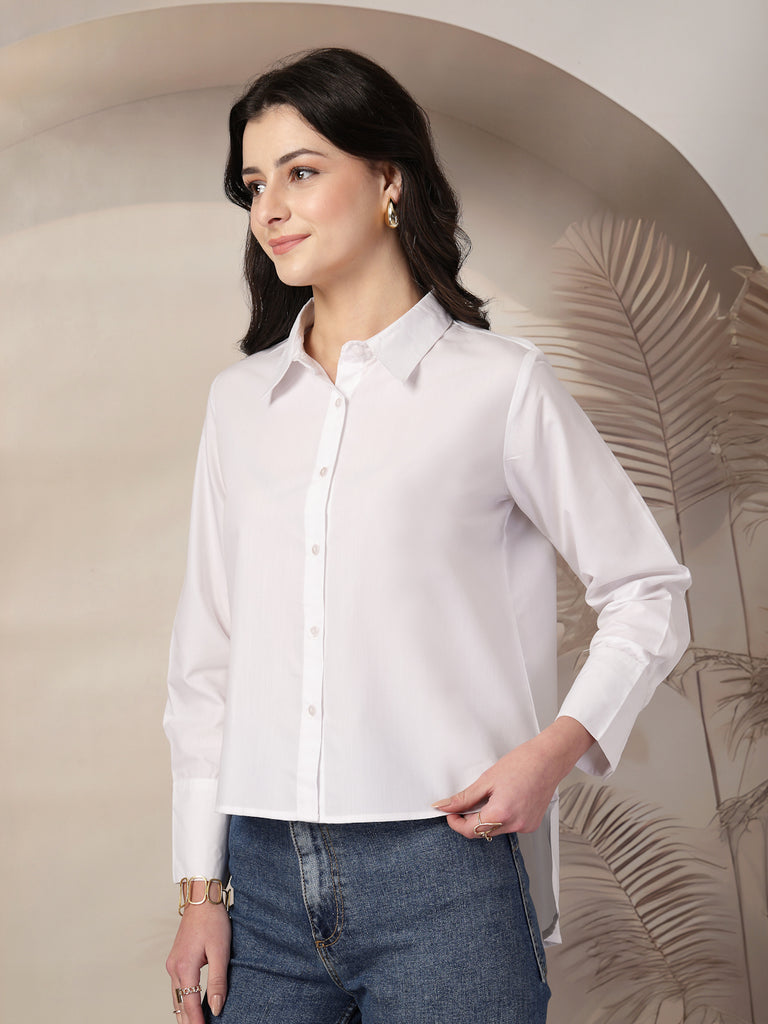Style Quotient Women White Solid Boxy Shirt-Shirts-StyleQuotient