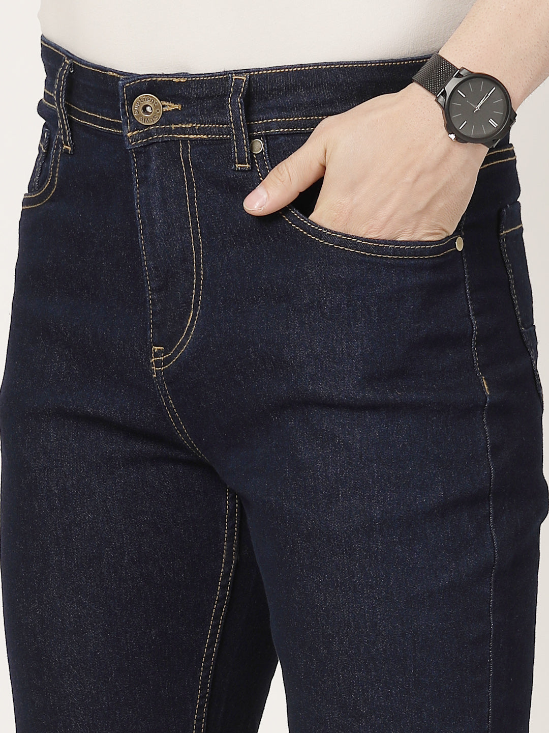 Style Quotient Men Dark Blue Regular Fit Mid Rise Stretchable Jeans-Mens Jeans-StyleQuotient