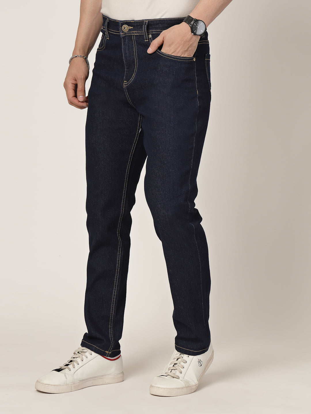 Style Quotient Men Dark Blue Regular Fit Mid Rise Stretchable Jeans-Mens Jeans-StyleQuotient