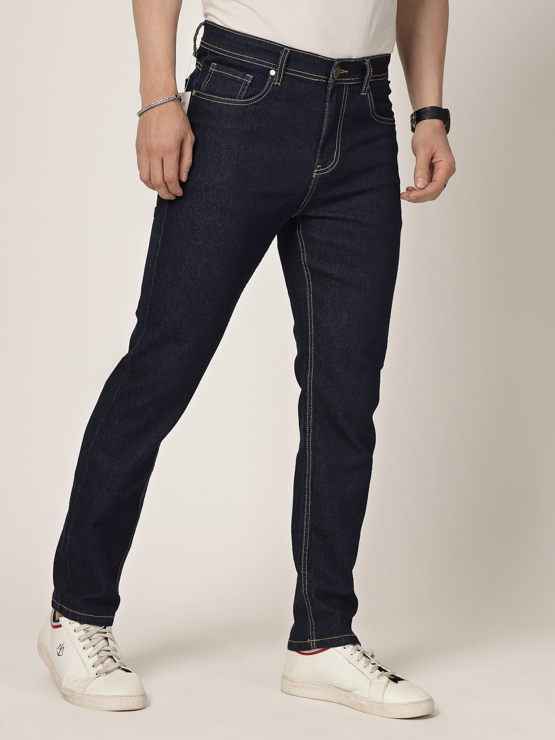 Style Quotient Men Dark Blue Regular Fit Mid Rise Stretchable Jeans-Mens Jeans-StyleQuotient