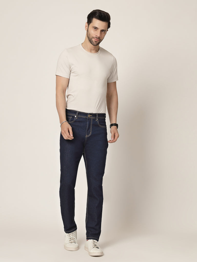 Style Quotient Men Dark Blue Regular Fit Mid Rise Stretchable Jeans-Mens Jeans-StyleQuotient